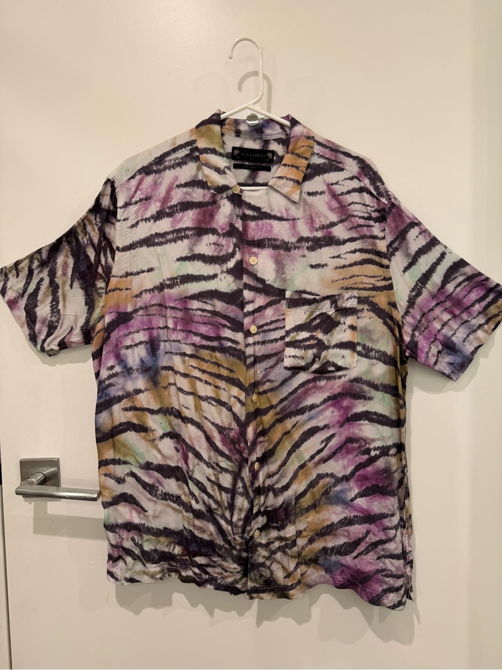 All Saints Kanha Short Sleeve Hawaiian Shirt size LARGE Tiger Print